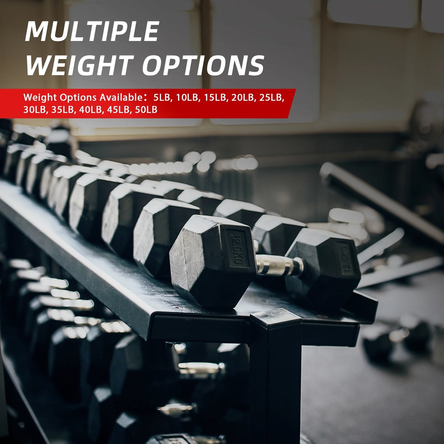 Rubber Encased Hex Dumbbell, 50Lbs, Single