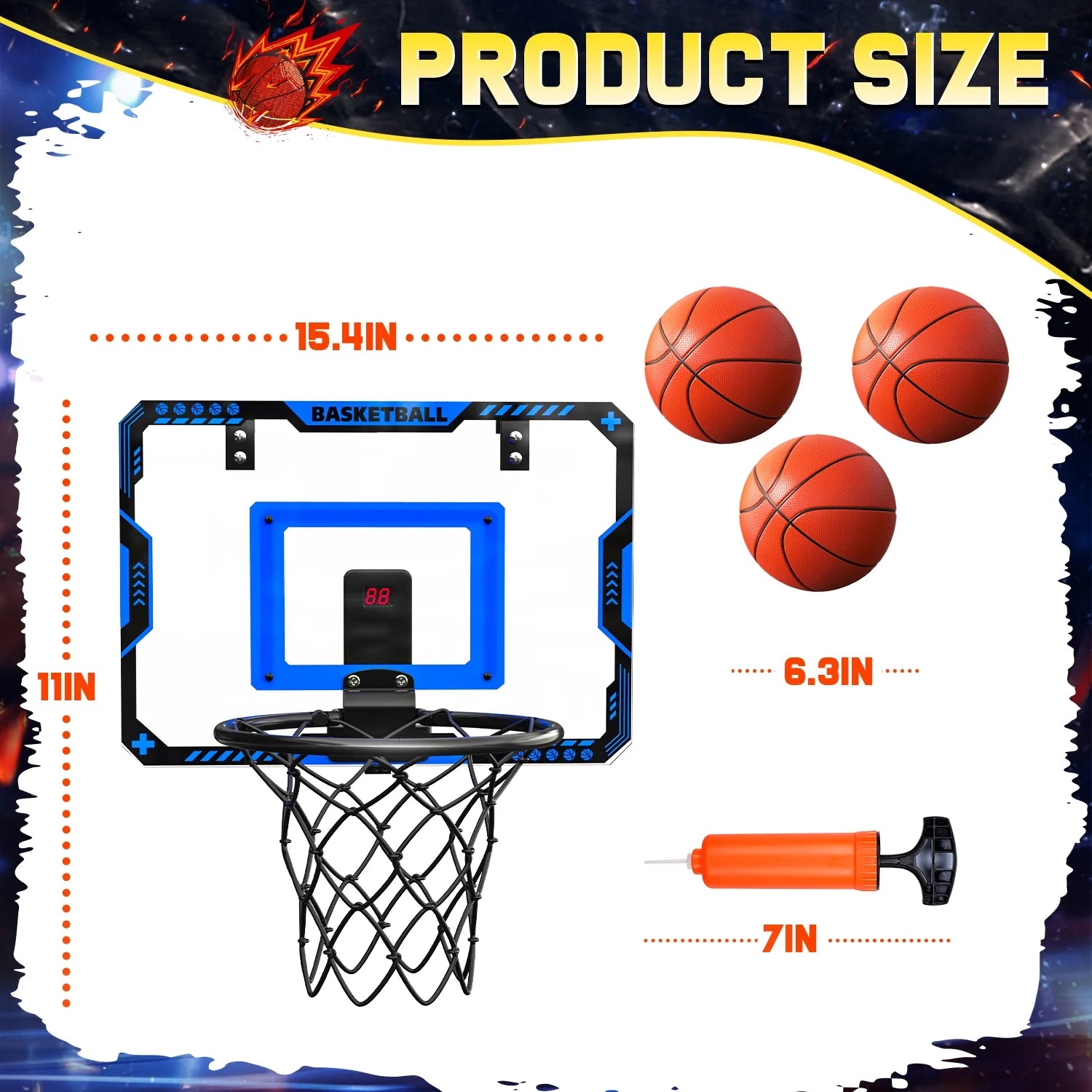 Indoor Basketball Hoop for Kids, Mini Basketball Hoop with Electronic Scoreboard, Sounds, over the Door Basketball Game Toys Gifts 3 Balls for Kids & Adults